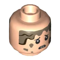 Minifig Head Tim Murphy, Eyebrows, Mud, Scared / Smile Print