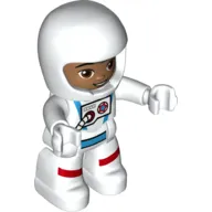Duplo Figure with Helmet White, Astronaut Suit White, Medium Brown Face print