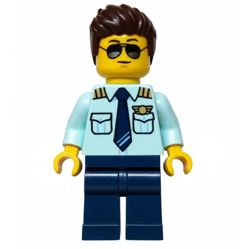Pilot, Light Aqua Shirt, Dark Blue Legs, Dark Bronw Hair