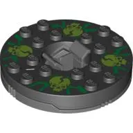 Turntable 6 x 6 Round Dark Bluish Gray Base with Black Top with Lime Skulls on Green Print (Ninjago Spinner)