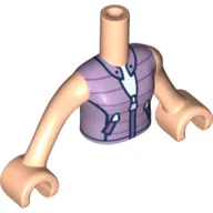Minidoll Torso Girl with Lavender Shirt, Zippers Print, Light Nougat Arms And Hands