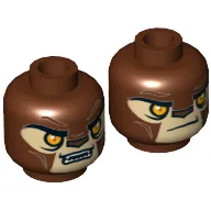 Minifig Head Lavertus / Shadowind, Lion with Orange Eyes, Tan Face and Brown Nose, Closed Mouth / Open Mouth Print