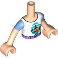 Minidoll Torso Girl with Medium Lavender Belt, Orange Tent, Dark Blue Trees, Dark Turquoise Sky, Ground Print, Light Nougat Arms and Hands