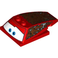 Wedge Curved 6 x 4 x 1 1/3 with 4 x 4 Base with Blue Eyes, Windows and Mud Print (Lightning McQueen)