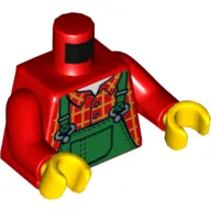 Torso Plaid Shirt with Green Overalls Print, Red Arms, Yellow Hands
