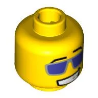 Minifig Head Disco Dude / Rocker, Purple Sunglasses with Silver Frames, Grin Print [Blocked Open Stud]