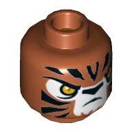 Minifig Head Tazar, Tiger with Orange Eyes, White Face and Black Stripes Print [Hollow Stud]