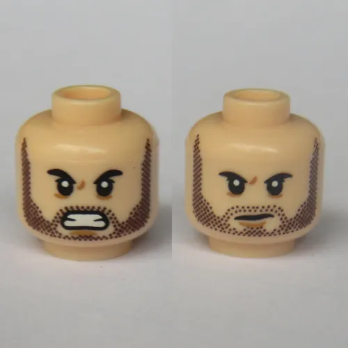 Minifig Head Winter Soldier (Bucky), Dual Sided, Open Mouth, Dark Brown Stubble Beard [Hollow Stud]