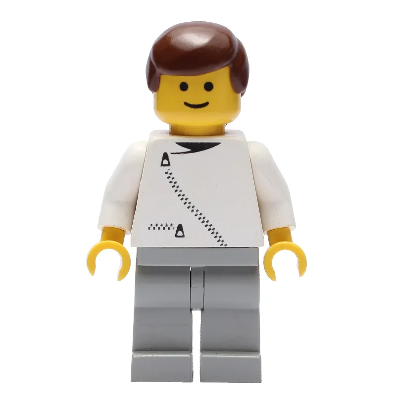 Man, White Jacket with Zipper, Light Gray Legs, Brown Hair