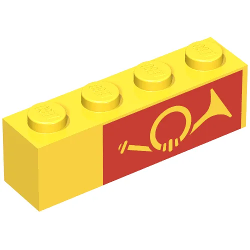 Brick 1 x 4 with Horn on Red Background Print, Right Side