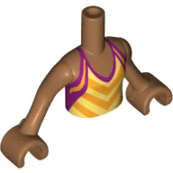 Minidoll Torso Girl with Bright Light Yellow Halter Top with Bright Light Orange Chevron Stripes, Magenta Trim Print, Medium Nougat Arms with Hands