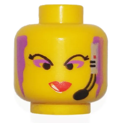 Minifig Head Radia, Red Lips, Purple Hair and Headset Print