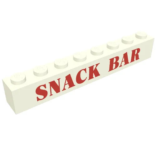 Brick 1 x 8 with 'SNACK BAR' Red Print