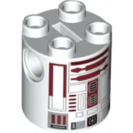 Brick Round 2 x 2 x 2 Robot Body, Axle Holder '+' Orientation with Dark Red Astromech Droid with Hollow Black Rectangle Print (R4-P17)