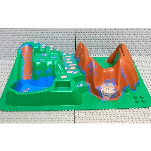 Duplo Baseplate, Raised 16 x 24, with Stairs and Slide, Dark Orange Tree Hollow, and Blue Pond Print