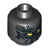 Minifig Head Black Panther, Armor, Yellow Eyes, Silver Lines Print