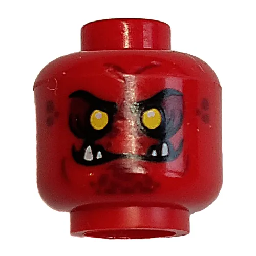 Minifig Head Crust Smasher, Dual Sided, Eyebrows, Fangs, Yellow Eyes Print [Hollow Stud]