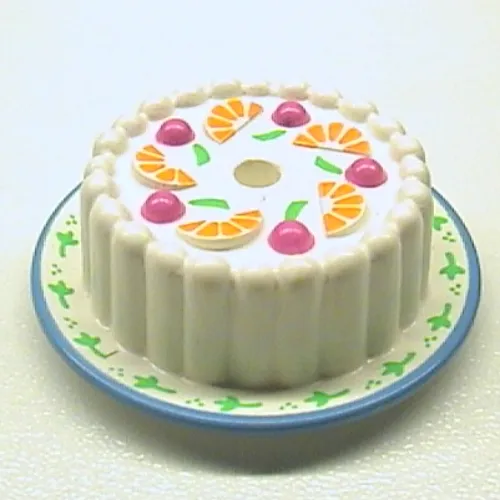 Scala, Food, Cake with Dark Pink Cherries and Oranges, Medium Blue Rim Print