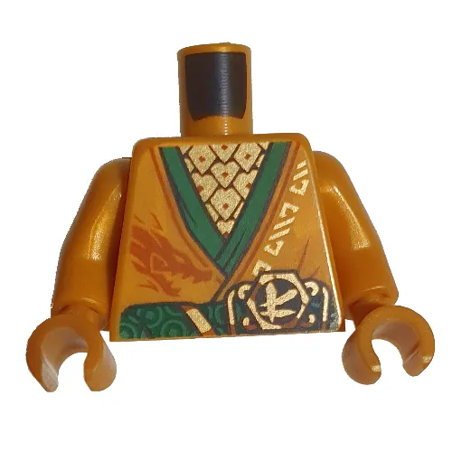 Torso Robe, Green Trim, Belt, Gold Asian Symbol print, Pearl Gold Arms and Hands