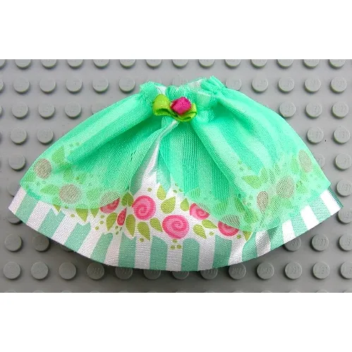 Belville, Skirt, Girl, Long with Light Green Stripes and Roses Print
