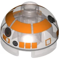 Brick Round 2 x 2 Dome Top, Hollow Stud with Orange with Silver Astromech Droid Print (R3-S1)