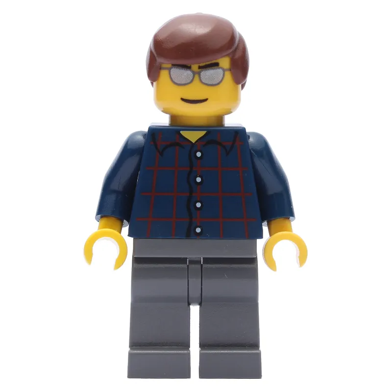 Man, Dark Blue Plaid Shirt, Dark Bluish Gray Legs, Silver Sunglasses