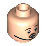 Minifig Head Jacob Kowalski, Dual Sided, Brown Eyebrows and Moustache, Lines, Neutral / Concerned with Chin Strap Print [Hollow Stud]