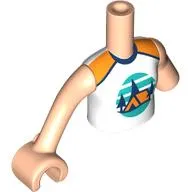 Minidoll Torso with Orange Tent, Dark Blue Trees, Dark Turquoise Sky, Ground print, Left Limb Reduction, Light Nougat Arms and Hand