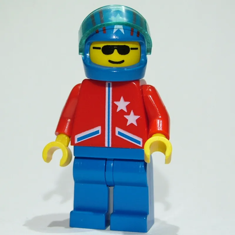 Man, Red Jacket with Stars, Blue Legs, Blue Helmet with Stars and Visor, Sunglasses