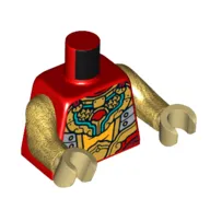 Torso, Dark Turquoise/Gold/Orange Asian Decorations Print, Pearl Gold Arms, Tan Hands