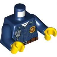 Torso Police Uniform With Gold Badge Silver Radio Print, Dark Blue Arms, Yellow Hands