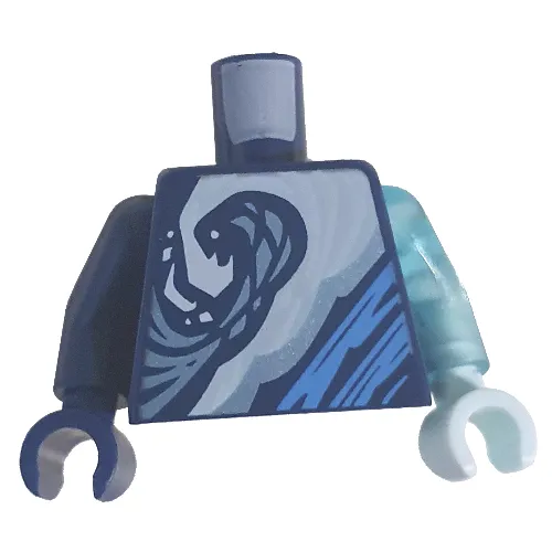 Torso, Odd Arms and Hands, Light Aqua, Azure, and Blue Swirls print, Left Trans-Light Blue Arm and Light Aqua Hand, Right Dark Blue Arm Hand