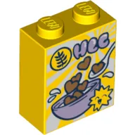 Brick 1 x 2 x 2 with Inside Stud Holder with Breakfast Cereal HCC Hearts, Spoon, Bowl print