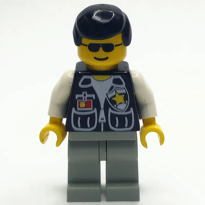 Policeman, Black Vest with Badge and Pockets, Black Hair, Sunglasses