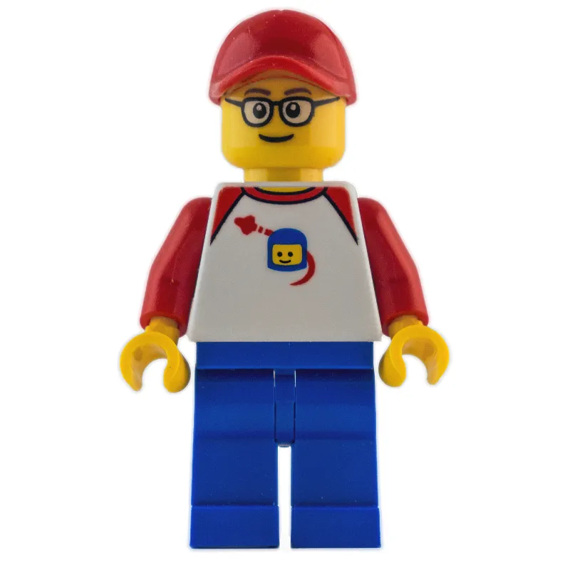 Man - White Torso, classic Space Logo, Blue Legs, Red Cap