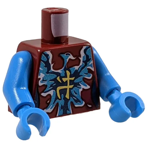 Torso Dark Blue and Azure Energy Bird (Phoenix) with Gold Asian Character Print, Dark Azure Arms and Hands