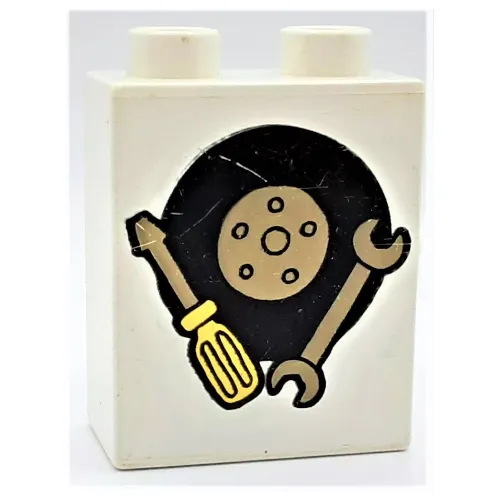 Duplo Brick 1 x 2 x 2 with Tire with Wheel, Screwdriver and Wrench Print