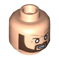 Minifig Head Dark Ninja, Beard Brown Angular, White Eyes, Angry Print [Hollow Stud]