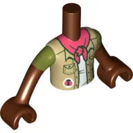 Minidoll Torso Boy with Tan Shirt, Coral Scarf/Bandanna, Olive Green Sleeves Print, Reddish Brown Arms and Hands