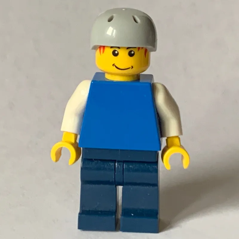 Man, Plain Blue Torso with White Arms, Dark Blue Arms, Light Bluish Gray Helmet