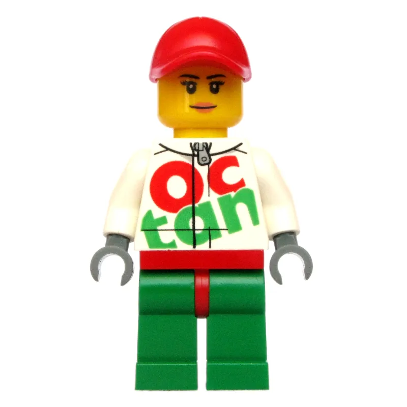 Racer, Woman, White and Green Jumpsuit with Large 'Octan', Red Cap