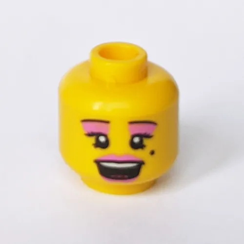 Minifig Head, Pink Lips and Eye Shadow, Open Mouth and Beauty Mark Print
