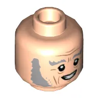 Minifig Head Garrick Ollivander, Light Bluish Gray Sideburns and Bushy Eyebrows, Forehead and Cheek Lines, Open Mouth Smile Print