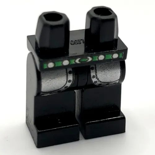 Hips and Black Legs with Armor, Green and Silver Belt Print