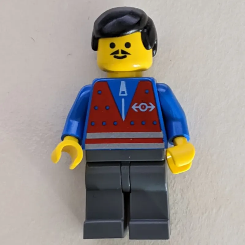 Train Worker - Red Vest, Dark Gray Legs, Black Hair, Mustache