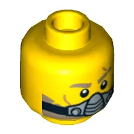 Minifig Head Chuck Stonebreaker, Light Brown Eyebrows and Beard, Scar, Open Mouth with Teeth / Breathing Apparatus Print