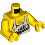 Torso, Bare Chest, White Apron, Fish Skeleton and Chest Hair Print, Yellow Arms and Hands