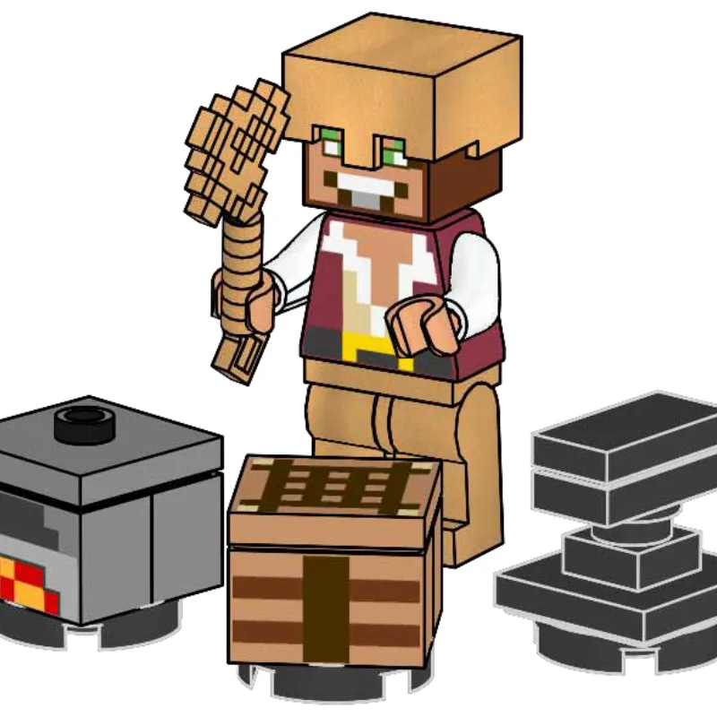 Hero with Crafting table, Furnace and Anvil