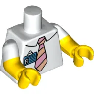 Torso, Dual Molded Arms, Shirt with Tie and ID Badge Print, White Sleeves Pattern, Yellow Arms and Hands