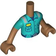 Minidoll Torso Boy with Dark Turquoise Uniform, Name Badge, Pockets, Dark Blue Shirt, Belt Print, Medium Nougat Arms and Hands